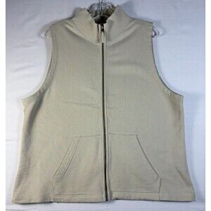 Eileen Fisher Womens sleeveless vest mock neck zipper front light beige 1X